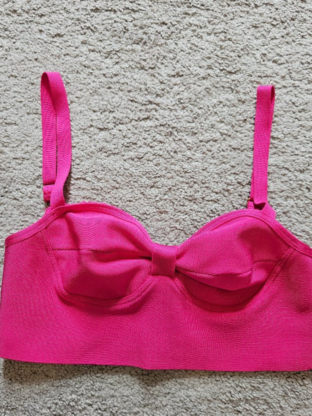 NBD x Naven Hot Pink Bow Bustier Crop Top — Bandeau / Back Zip / Gold Hardware